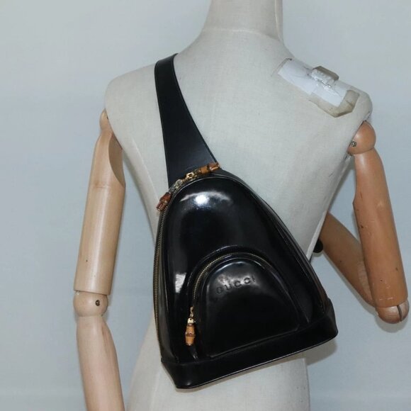 GUCCI Bamboo Body Bag Patent leather Black Gold - Picture 1 of 16